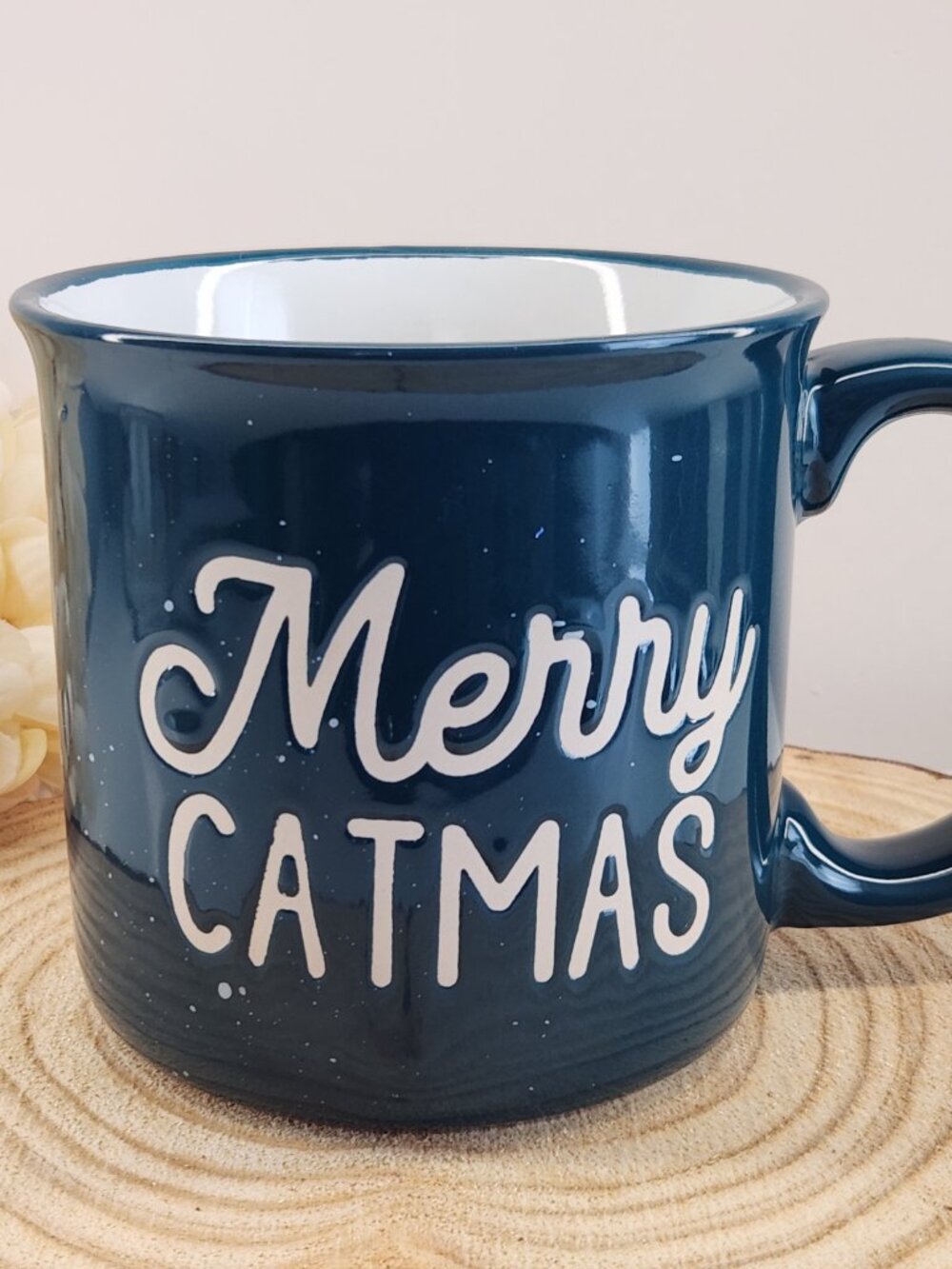 Eccolo Merry Catmas Ceramic Teal Speckled Coffee Cup Mug